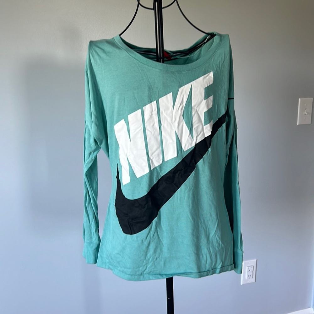 Nike Oversized Swoosh Long Sleeve Top Mint Green Size M